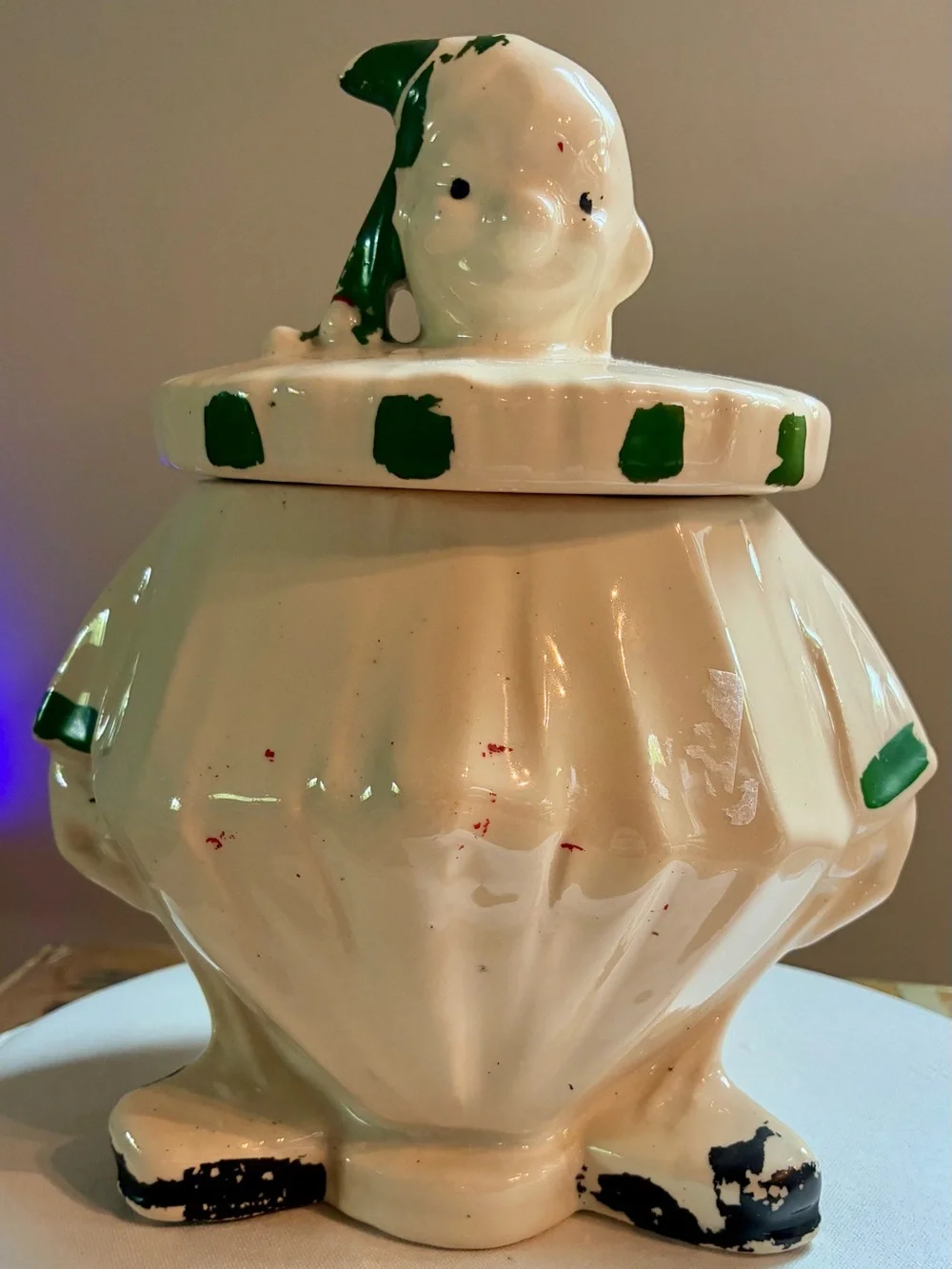 Cream and Green Ceramic Cookie Jar - Decorative Food Storage